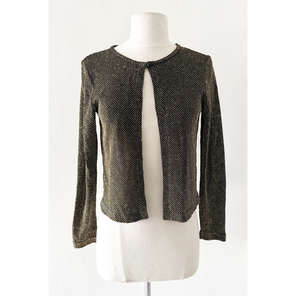 Vintage Y2K SML Petites Gold and Black Metallic One Button Cardigan Top XS